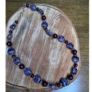 Purple Colored Mixed Glass Bead Necklace.